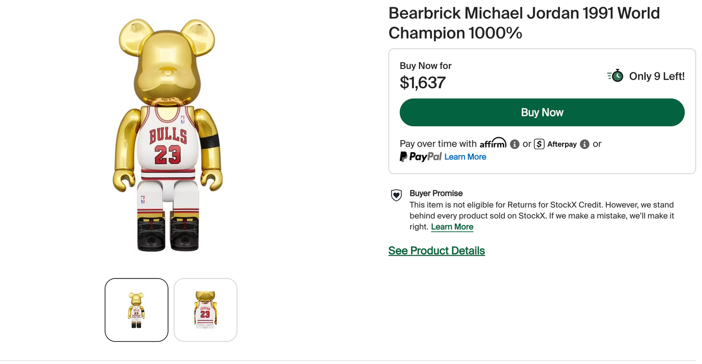 Bearbrick - 1000% Michael Jordan 1991 World Champion Gold